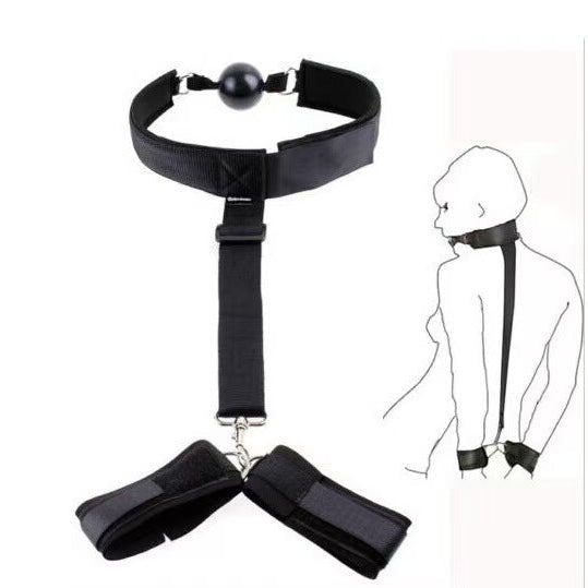 Kit de Restricción BDSM – Collar con Correa, Mordaza y Esposas para Muñecas