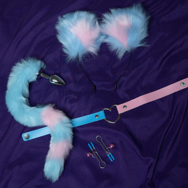 Kit de Fantasía Erótica Kawaii – Incluye Plug Anal con Cola, Orejas Peludas, Collar y Accesorios BDSM