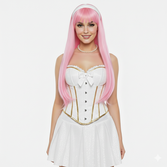 Peluca Larga Rosada Kawaii con Flequillo – Estilo Anime 65cm