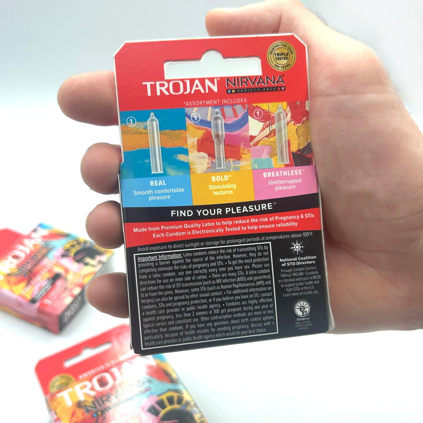 Trojan Nirvana Collection – Set de 3 Condones con Sensaciones Variadas