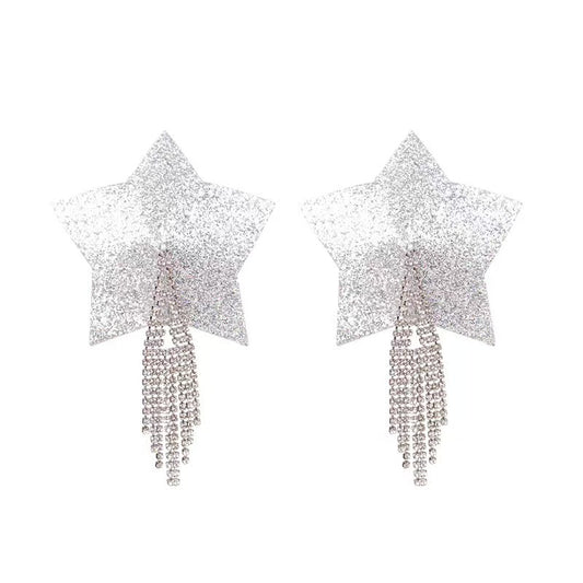 Pasties Estrella Plateada con Flecos – Brilla y Seduce