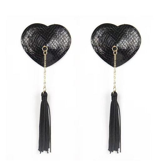 Pasties “Burlesque Noir” – Corazones con Flecos
