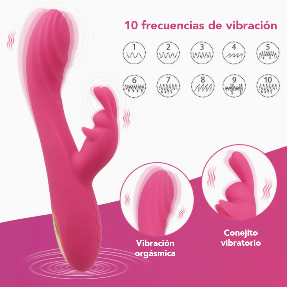 Vibrador Doble Estimulación Tipo Conejo con Orejitas  – 21 cm, Recargable USB