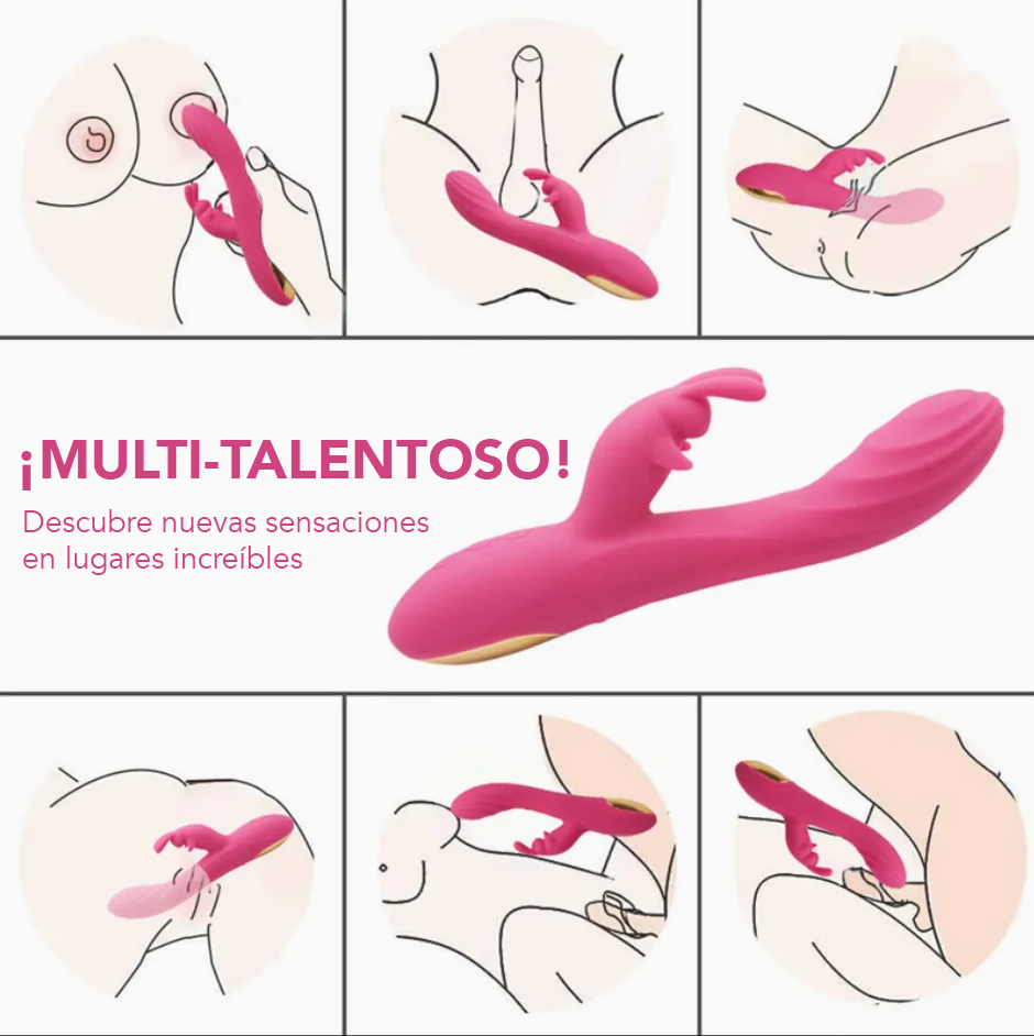 Vibrador Doble Estimulación Tipo Conejo con Orejitas  – 21 cm, Recargable USB