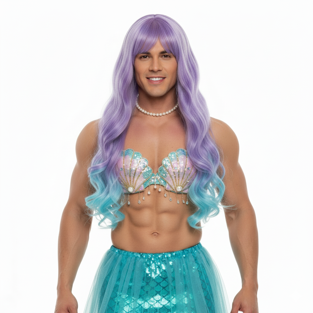 Peluca Sirena Mágica – Lila & Aqua con Flequillo 24 pulgadas