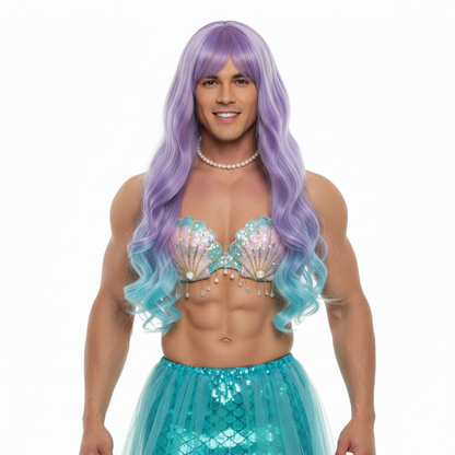 Peluca Sirena Mágica – Lila & Aqua con Flequillo 24 pulgadas